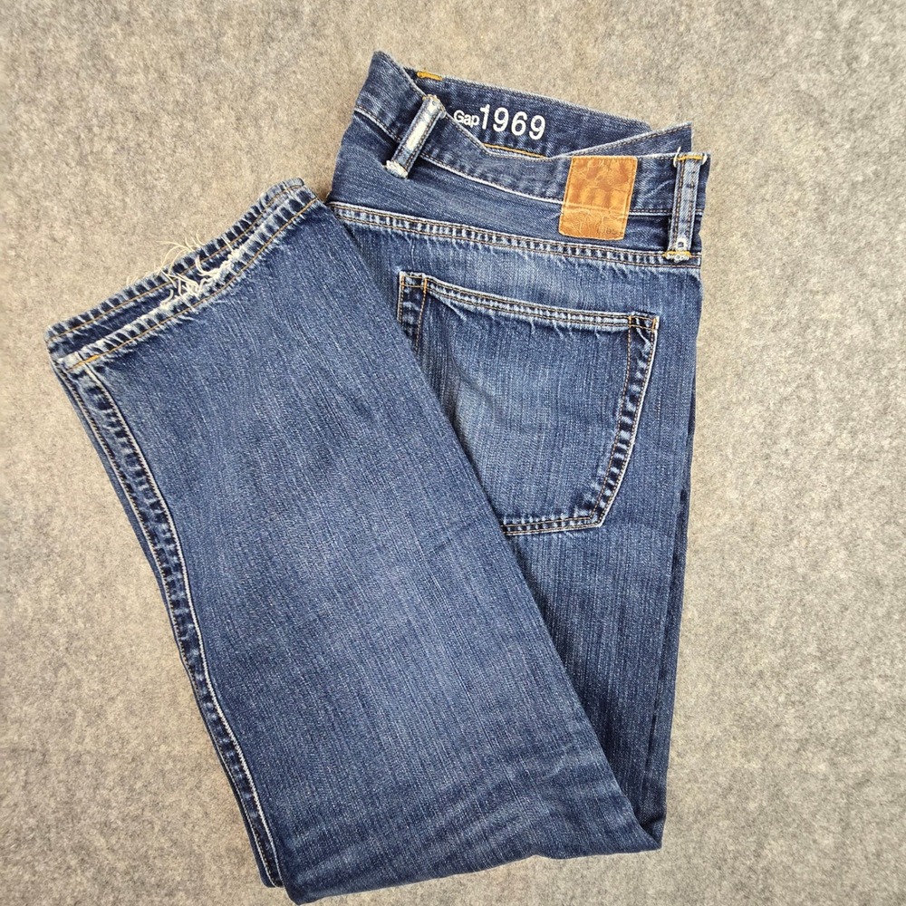 Gap 1969 Mens Relaxed Vintage Straight Leg Blue Jeans Dark Wash 40x34 Fall 14